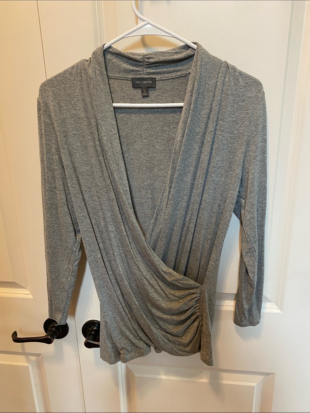 The Limited Gray Draped Faux-Wrap Blouse
